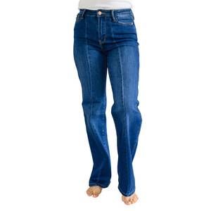 NEW JUDY BLUE front seam wide leg trouser jeans in dark wash